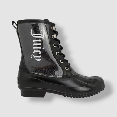 Juicy Couture Mujer Negro Talos Brillo Botas de Lluvia Zapato Talla 6 Foto 1 de 4