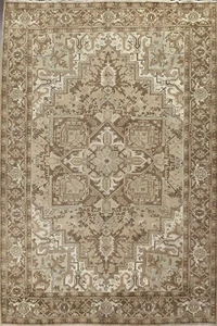 Excellent Vintage Muted Geometric Heriz Area Rug Handmade Oriental 8'x11' Carpet - Picture 1 of 12