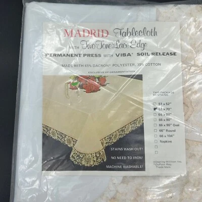 Vintage Madrid Tablecloth 51 x 70" with Two Toned Lace Edge New in Package - Image 1 of 4