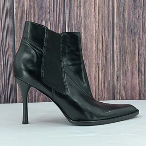 BCBG Maxazria Ankle Boots Womens 10 Black Leather Gabor Pointed Toe Booties - Picture 1 of 12
