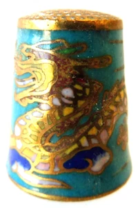 Thimble Collectible Email Sewing Dice - DRAGON BLUE BACKGROUND - Picture 1 of 1