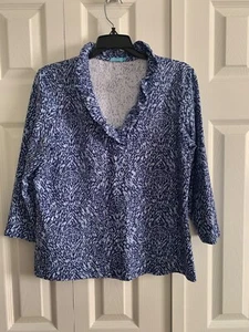 J. McLaughlin Durham Rüschen Neck Shirt Catalina Stoff Gr. M 3/4 Arm Freizeit - Bild 1 von 9