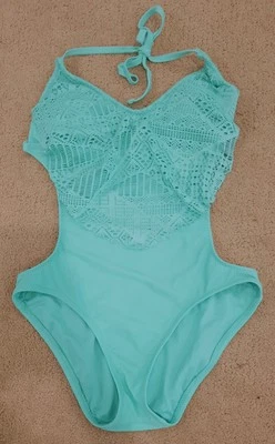 Maiô Mossimo One Piece azul-petróleo gravata aquática costas abertas, tamanho pequeno - Imagem 1 de 2