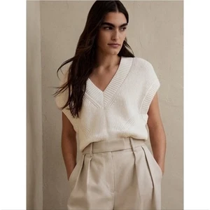 Banana Republic Blanco Algodón Manga Corta Pullover Tejido Suéter Chaleco Talla S - Imagen 1 de 6