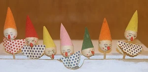 Vintage Clowns Zahnstocher 7er Set gesponnene Baumwolle Sea Belle Japan Cupcake Topper Picks - Bild 1 von 7