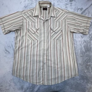 Plains Western Wear Hemd Herren Large Beige Streifen Perlen Druckknopf Western Cowboy - Bild 1 von 11