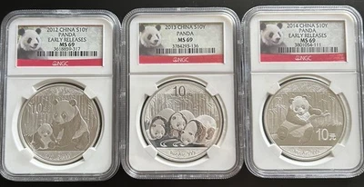 (3) Chinese Silver Pandas NGC MS-69 2012, 2013, 2014  Each 1 oz .999 Silver - Image 1 of 2