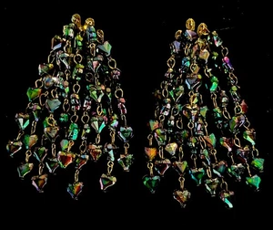 Vintage Hearts Black Iridescent Celluloid Waterfall Clip On Earrings - Picture 1 of 3