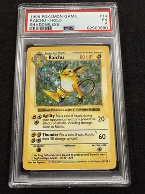 Pokemon Raichu Holo 14/102 from Base Set Shadowless in a PSA 5 !! - Image 1 of 2