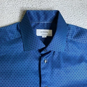 Eton Shirt Mens Medium 15.5 39 Blue Polka Dot Button Up Preppy Casual Office - Picture 1 of 11