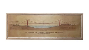 The Golden Gate Bridge Dedication May 27th 1937 Drawing Print Framed 35 x 12" - Picture 1 of 7