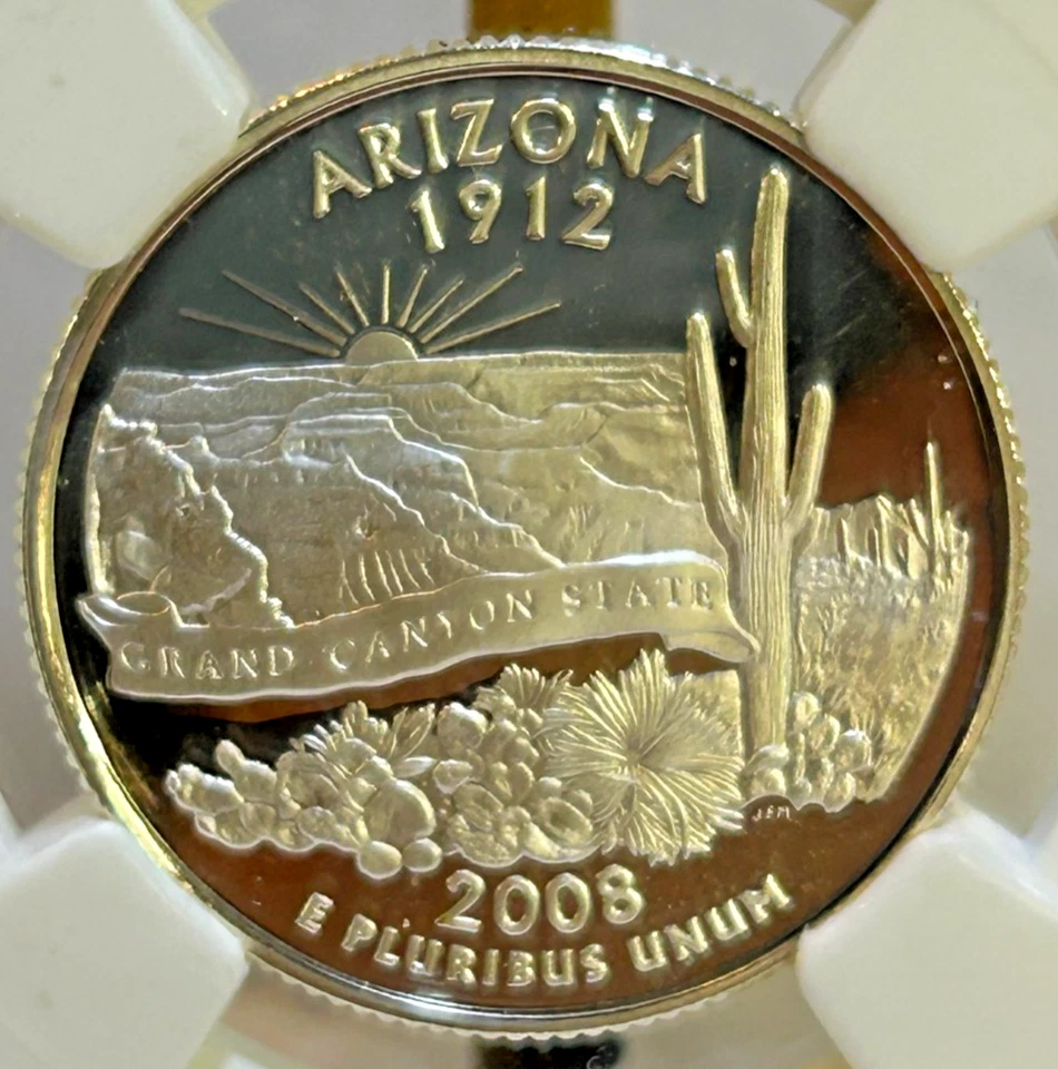 2008-S Silver Arizona, Washington Quarter PF70 UC by NGC, Beautiful White Coin - Image 1 of 4