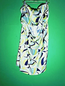 Vestido sin tirantes de moda a figura talla 3 recortado azul verde geométrico mini - Imagen 1 de 17
