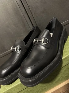 Gucci Mens Black Leather 1953 Silver Horsebit Loafers Size 13UK/14US - Picture 1 of 14