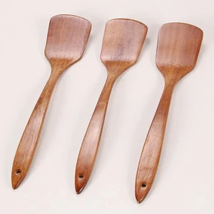Juego de 3 espátulas de madera utensilios de cocina colgables para herramienta de hornear panqueques de huevos - Imagen 1 de 8