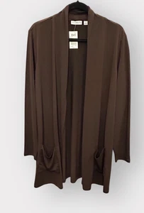 Susan Graver Cardigan Women Large Brown Liquid Office Brunch Capsule QVC - Picture 1 of 9