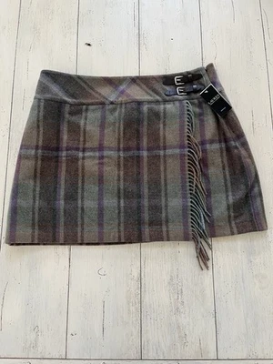LAUREN RALPH LAUREN NWT Plaid  Mini W/ Leather Straps & Fringe Wrap Skirt Sz 18W - Image 1 of 4