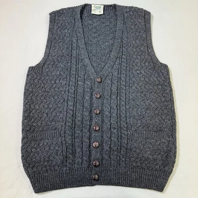 Cárdigan grueso tejido con cable de lana irlandesa pescador Carraig Donn Aran vintage para hombre L Foto 1 de 4