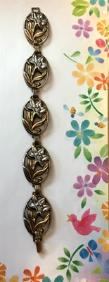 Brazalete Vintage Danecraft Día Esterlina Flor Lirio Panel Firmado Dos Tonos 7" Foto 1 de 4