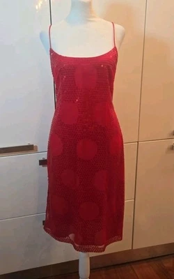 Kay Unger Womens Sequin Polka Dot Sleeveless Cocktail Slip Dress Red Size 10 - Image 1 of 4