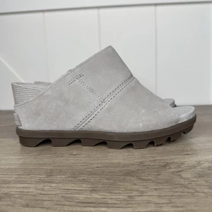 SOREL Suede Joanie II Gray Slide Wedge Mule Sandals Shoes Women's Size 8.5 - Picture 1 of 11
