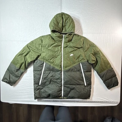 NIKE Storm Fit Jacket 2XL Mens Green Windrunner Downfill Full Zip Hooded Puffer - Image 1 of 4