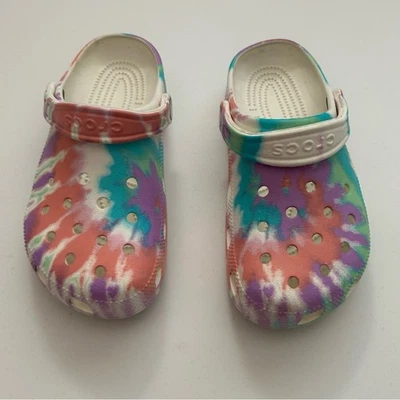 Women Crocs Pastel Spring Pink, Teal, White Tie Dye slip on clog M- 4- W-6 - Image 1 of 4