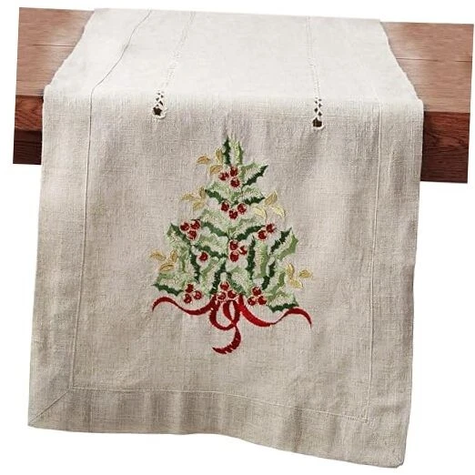 SARO LIFESTYLE 60041.N16108B Holly Collection Christmas Tree Embroidered Tabl...