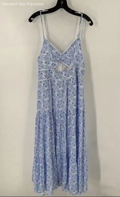 Trixxi Blue Floral V-Neck Sleeveless Back Zip Midi A-Line Womens Dress Size XL - Image 1 of 4