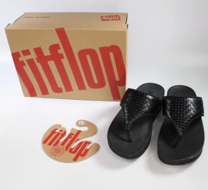 FitFlop oliv-metallic Raffia Zehenstegsandalen Damen komplett schwarz Leder UK 5 - Bild 1 von 17
