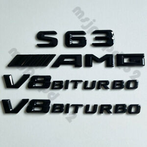 1 Set Für Mercedes Benz S63 AMG V8 BITURBO Emblem Aufkleber Schwarz Glänz Auto