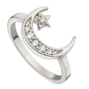 Plata de Ley Crescent Luna Anillo Piedra Preciosa 925 Contraste Talla K - S - Imagen 1 de 4