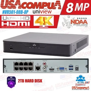UNIVIEW 16MP NVR NDAA-Compatible 8 canales PoE IP Red Uniview Seguridad NVR 2TB PURO - Imagen 1 de 7