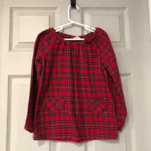Lands' End Girl's 6 Plaid Cotton Flannel Red Long Sleeve Heart Pocket Mini Dress - Picture 1 of 7