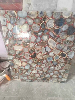 Beautiful Agate Dining Table Top Luxury Gemstone Design Hallway Furniture Decors - Image 1 of 4