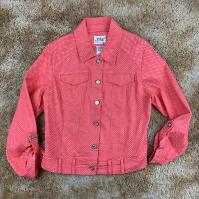 Live A Little Womens Size L Jacket Pink Collared Button Up Stretch Short Trucker - Image 1 of 4