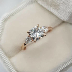2.50 Ct Princess Cut Lab Created Three Stone Wedding Ring 14k Rose Gold Finish - Picture 1 of 7