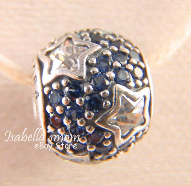 Follow Der Stars Silber Cz / Mitternachtsblau Kristall Pandora Pave Licht Charm - Bild 1 von 1