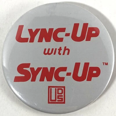 Lync-Up With Sync-Up Vintage UDS Computer Company Pinback Pin Badge 3” Old Tech - Image 1 of 3