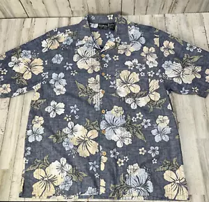 OP Ocean Pacific Hawaiian Shirt Mens Sz Medium Blue Floral Flower Surf 90s P3 - Picture 1 of 8