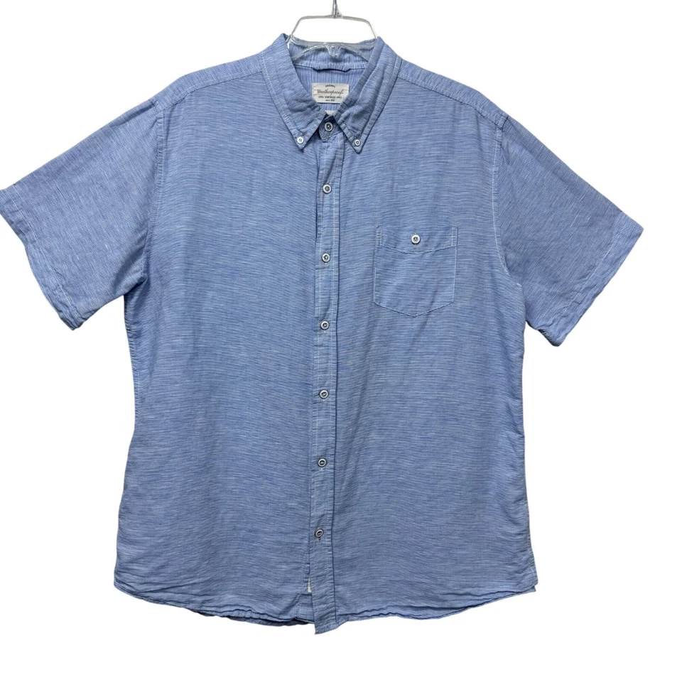 Weatherproof Vintage Blue Stripe Washable Linen Short Sleeve Button Down Shirt L - Image 1 of 4