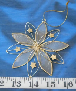 ~ Capiz-Shell Snowflake Ornament with Stars ~ 4" ~ Translucent Mottled Ivory ~ - Picture 1 of 2