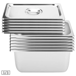 SOGA 6X Stainless Steel 1/3 Gastronorm GN Pan Full Size 20cm Deep Tray w/ Lid - Picture 1 of 11
