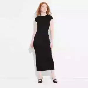 Vestito maxi t-shirt donna Wild Fable maglia costine manica corta nero taglia media - Foto 1 di 2