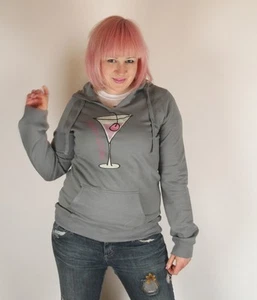 Be As You Are Hello Lover Grey Sweatshirt Hoodie Cherry Martini Glass Pullover - Picture 1 of 1