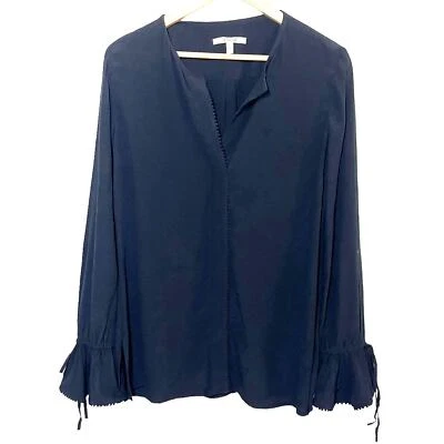 Derek Lam 10 Crosby 黑色衬衫 V 领抽绳袖口 6 码荷叶边 — 第 1/4 张图片