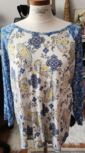 est 1946 top Paisley Blue & Yellow Large - Picture 1 of 5