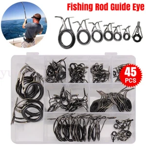 45pcs Fishing Rod Guides Repair Kit Ceramic & Stainless Guide Tip Top Eyelet - Picture 1 of 12