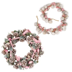 Luxury Silver Pink Christmas Pinecone Decorative Door Mantelpiece Wreath Garland - Picture 1 of 9