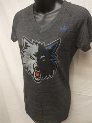 New Minnesota Timberwolves Womens S-L-XL-2XL Gray Adidas V-Neck Shirt $28 - Image 1 of 4